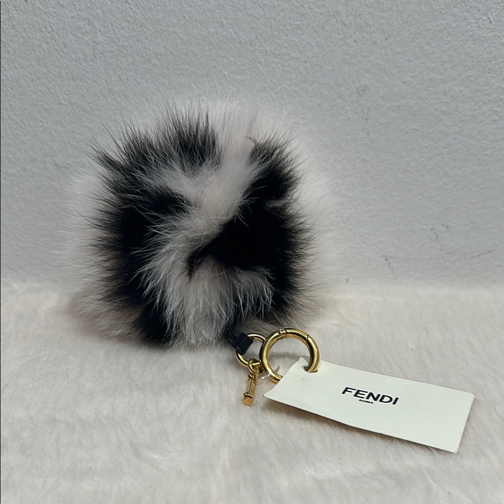 Fendi Black and Pink Fur Pom Pom Keychain